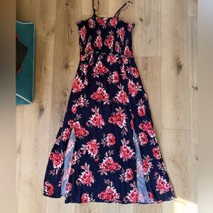 Floral Maxi Dress - Navy and Red